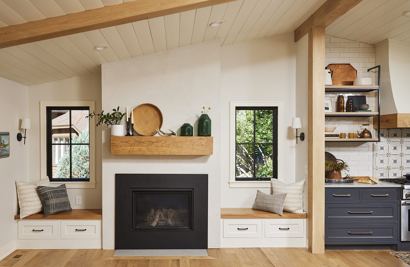 Fireplace built-ins with window seats